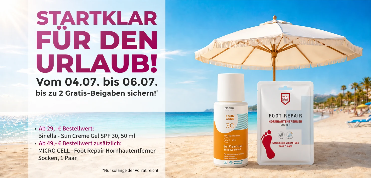 Gratis Beigabe: Ab 29 € Bestellwert: Binella Sun Creme Gel SPF 30, 50 ml, ab 49 €: MICRO CELL Foot Repair Hornhautentferner Socken, 1 Paar