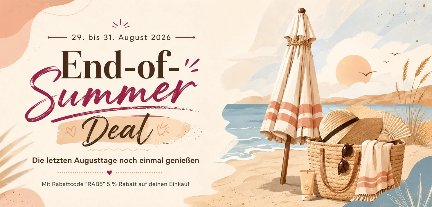 End-of-Summer Deal: 5 % Rabatt mit dem Rabattcode RAB5 vom 29. bis 31. August 2026