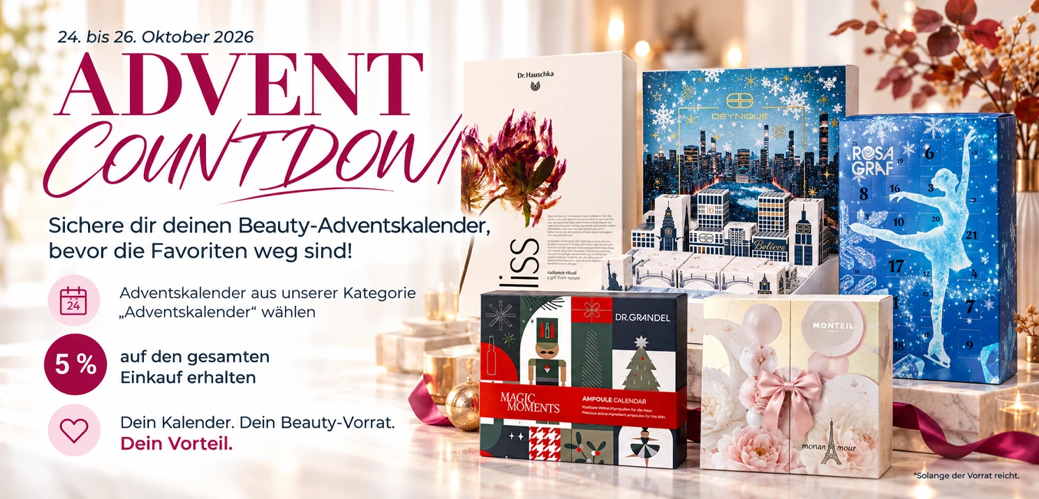 Vom 24. bis 26. Oktober 2026: Beauty-Adventskalender auswählen und automatisch 5 % Rabatt auf den gesamten Einkauf erhalten.